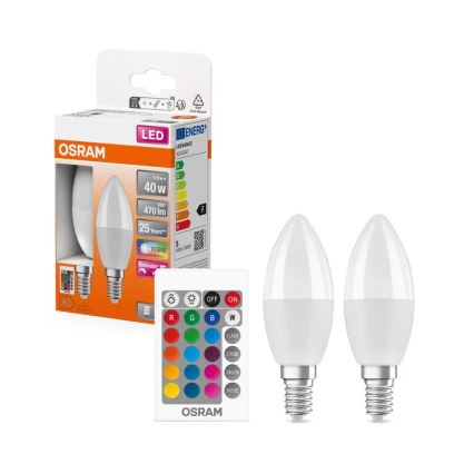 ΣΕΤ 2x Λάμπα LED RGBW Dimmable B38 E14/4,9W/230V 2700K + τηλεχειριστήριο - Osram