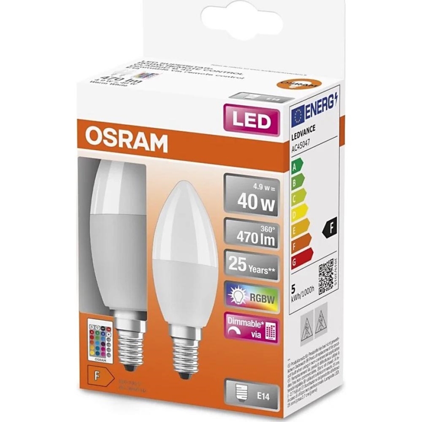 ΣΕΤ 2x Λάμπα LED RGBW Dimmable B38 E14/4,9W/230V 2700K + τηλεχειριστήριο - Osram