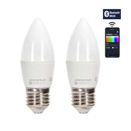 ΣΕΤ 2x Λάμπα LED RGBW Dimmable MESH Smart C37 E27/6,5W/230V 2700-6500K + τηλεχειριστήριο - Aigostar