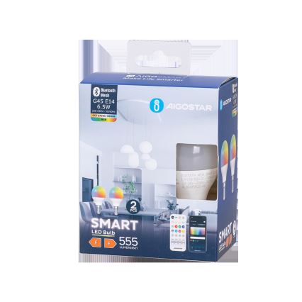 ΣΕΤ 2x Λάμπα LED RGBW Dimmable MESH Smart G45 E14/6,5W/230V 2700-6500K - Aigostar