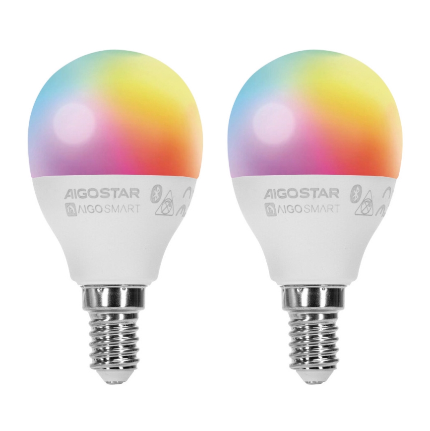 ΣΕΤ 2x Λάμπα LED RGBW Dimmable MESH Smart G45 E14/6,5W/230V 2700-6500K - Aigostar