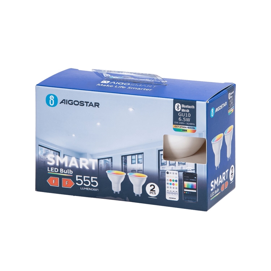 ΣΕΤ 2x Λάμπα LED RGBW Dimmable MESH Smart GU10/6,5W/230V 2700-6500K - Aigostar