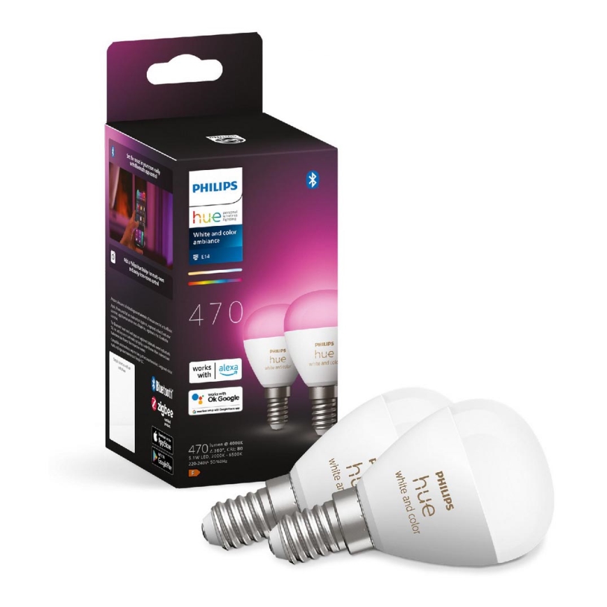 ΣΕΤ 2x Λάμπα LED RGBW Dimmable Philips Hue White And Color Ambiance P45 E14/5,1W/230V 2000-6500K