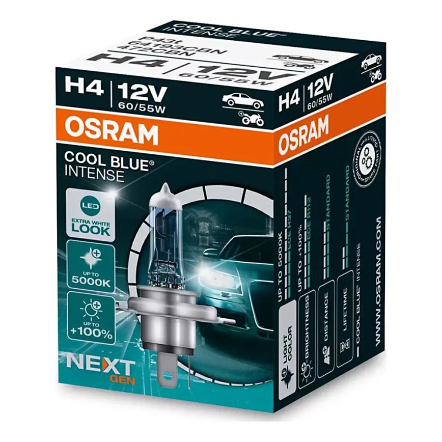 ΣΕΤ 2x Λάμπα αυτοκινήτου COOL ΜΠΛΕ H4 P43t/60/55W/12V 5000K - Osram