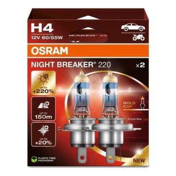 ΣΕΤ 2x Λάμπα αυτοκινήτου NIGHT BREAKER H4 P43t/60/55W/12V - Osram