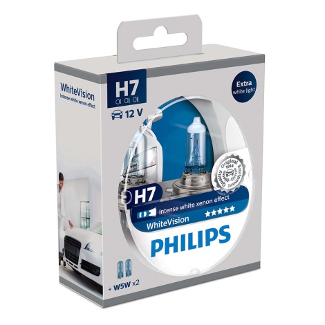 ΣΕΤ 2x Λάμπα αυτοκινήτου Philips WHITEVISION 12972WHVSM H7 PX26d/55W/12V + 2 poziční žárovky