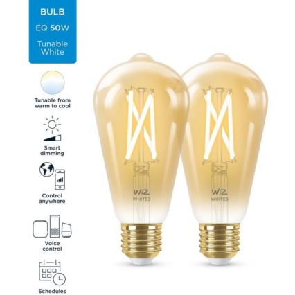 ΣΕΤ 2x Λάμπες LED Dimmable VINTAGE FILAMENT ST64 E27/6,7W/230V 2000-5000K Wi-Fi - WiZ