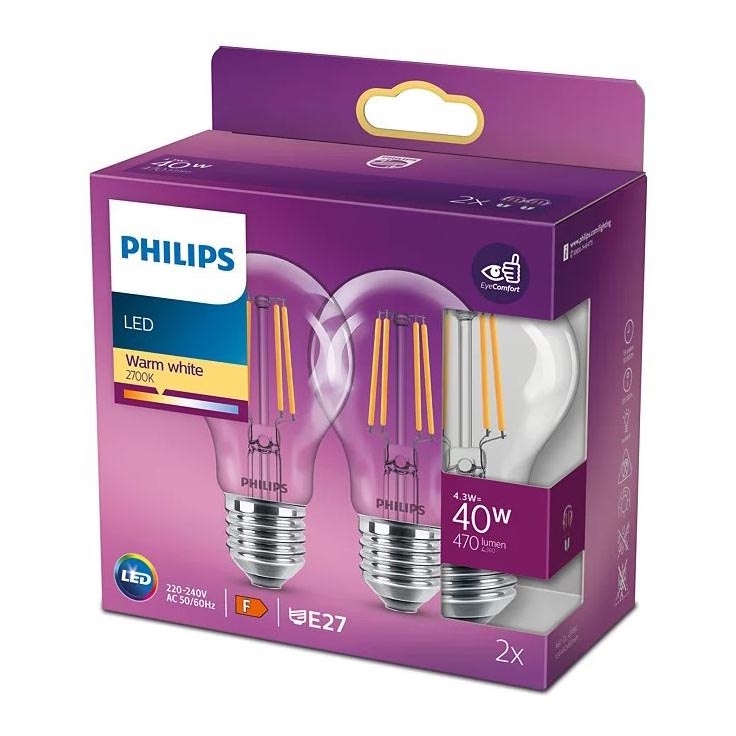 ΣΕΤ 2x Λάμπες LED VINTAGE Philips A60 E27/4,3W/230V 2700K