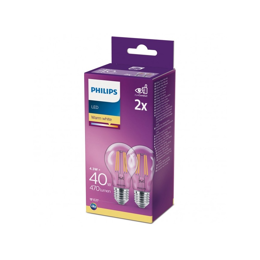 ΣΕΤ 2x Λάμπες LED VINTAGE Philips A60 E27/4,3W/230V 2700K