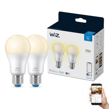 ΣΕΤ 2x Λαμπτήρας Dimming LED A60 E27/8W/230V 2700K CRI 90 Wi-Fi - WiZ