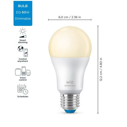 ΣΕΤ 2x Λαμπτήρας Dimming LED A60 E27/8W/230V 2700K CRI 90 Wi-Fi - WiZ