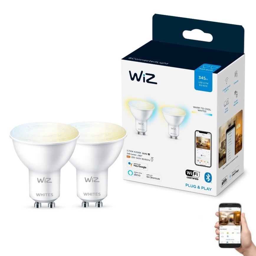 ΣΕΤ 2x Λαμπτήρας Dimming LED PAR16 GU10/4,7W/230V 2700-6500K CRI 90 Wi-Fi - WiZ