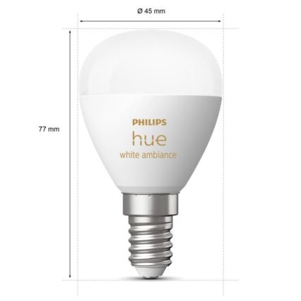 ΣΕΤ 2x Λαμπτήρας Dimming LED Philips Hue WHITE AMBIANCE P45 E14/5,1W/230V 2200-6500K