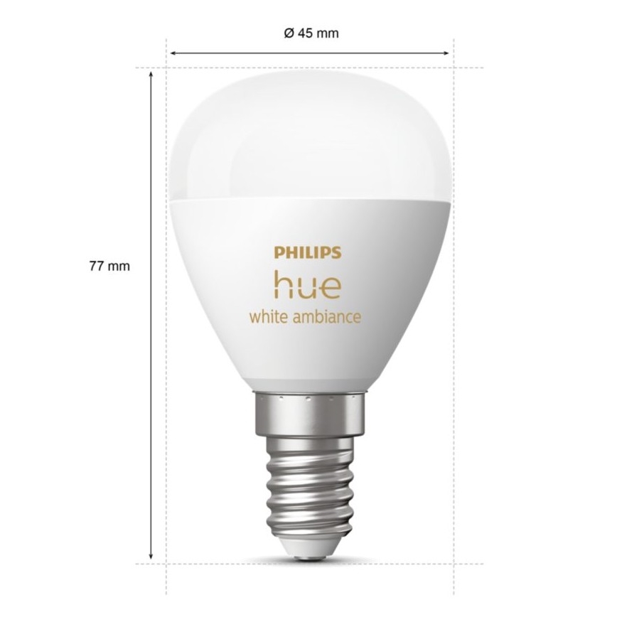 ΣΕΤ 2x Λαμπτήρας Dimming LED Philips Hue WHITE AMBIANCE P45 E14/5,1W/230V 2200-6500K