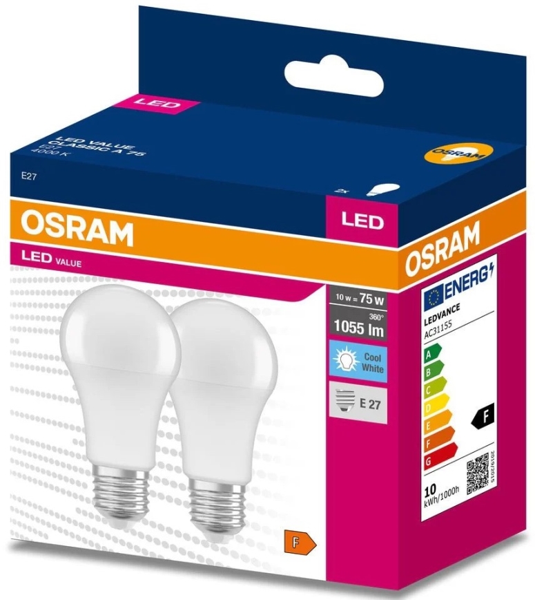 ΣΕΤ 2x Λαμπτήρας LED A60 E27/10W/230V 4000K - Osram