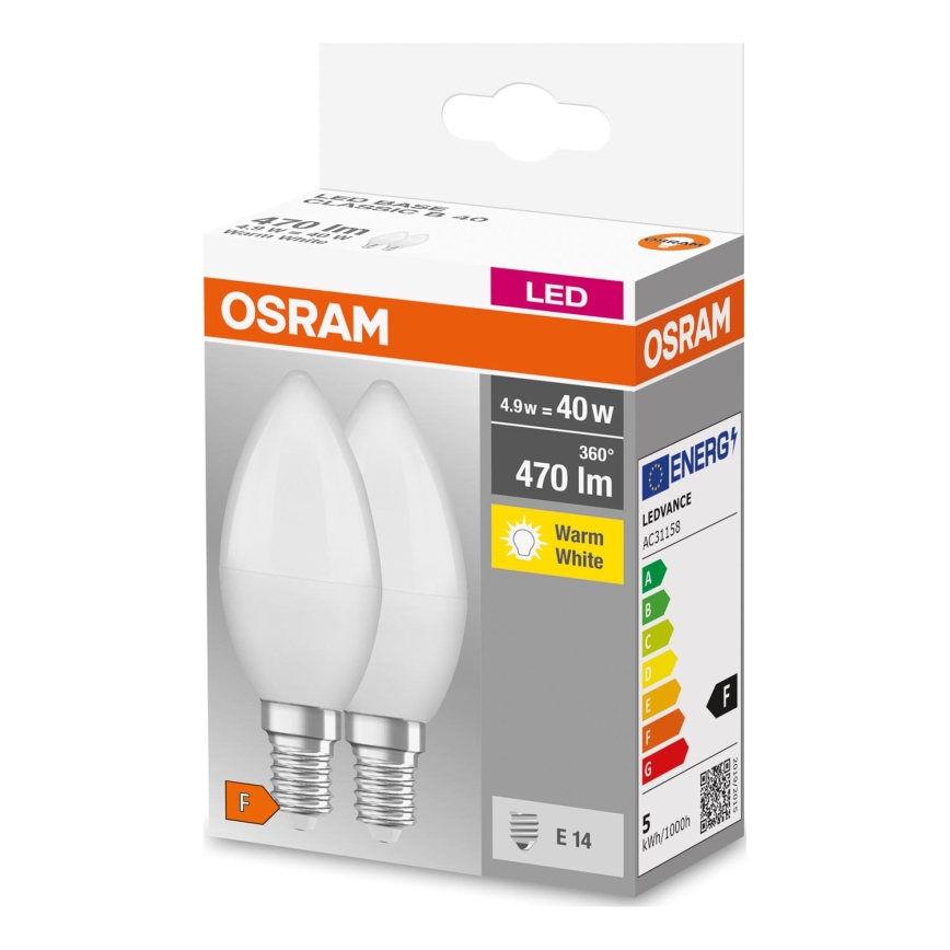 ΣΕΤ 2x Λαμπτήρας LED B38 E14/4,9W/230V 3000K - Osram
