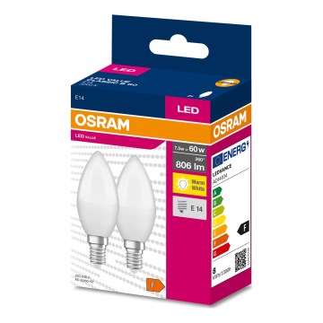ΣΕΤ 2x Λαμπτήρας LED B38 E14/7,5W/230V 3000K - Osram