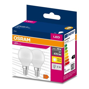 ΣΕΤ 2x Λαμπτήρας LED P45 E14/4,9W/230V 3000K - Osram