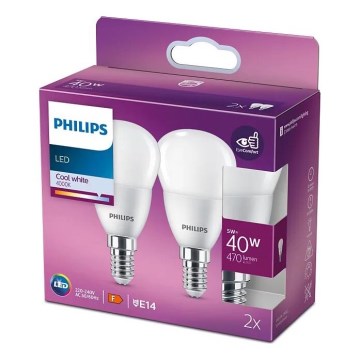 ΣΕΤ 2x Λαμπτήρας LED Philips P45 E14/5W/230V 4000K