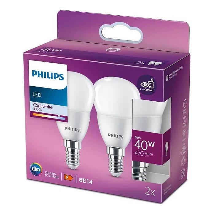 ΣΕΤ 2x Λαμπτήρας LED Philips P45 E14/5W/230V 4000K