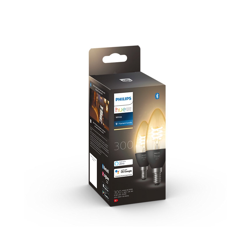 ΣΕΤ 2x λαμπτήρες LED Dimmable Philips Hue WHITE FILAMENT E14/4,5W/230V 2100K