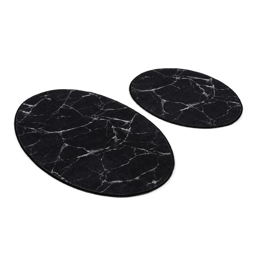 ΣΕΤ 2x Χαλάκι Μπάνιου MARBLE 50x60/60x100 εκ. μαύρο