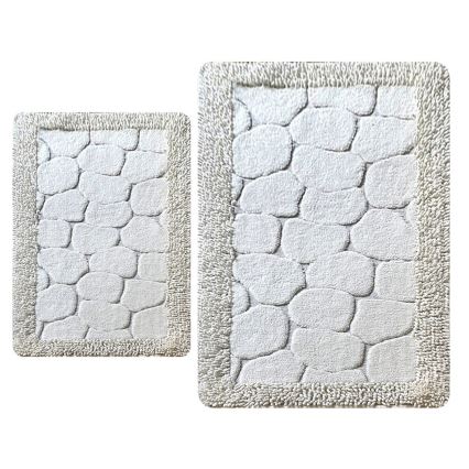 ΣΕΤ 2x Χαλάκι Μπάνιου STONE 60/100 εκ. λευκό