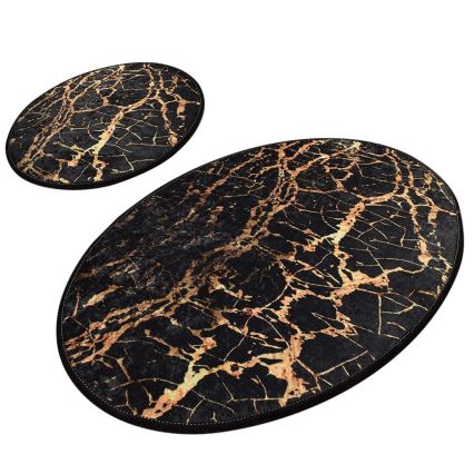 ΣΕΤ 2x Πατάκι μπάνιου GOLDES 60/100 cm μαύρο/χρυσό