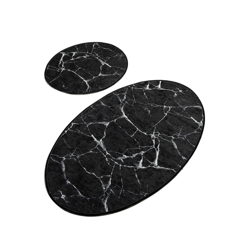 ΣΕΤ 2x Πατάκι μπάνιου MARBLE 50x60/60x100 cm μαύρο