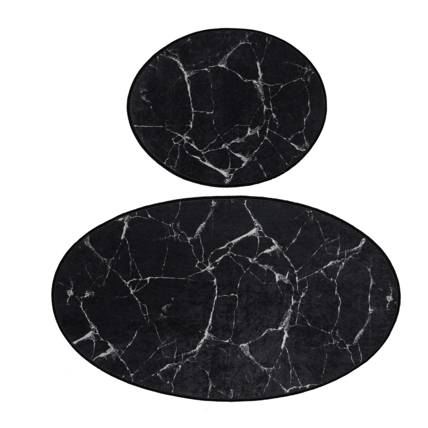 ΣΕΤ 2x Πατάκι μπάνιου MARBLE 50x60/60x100 cm μαύρο