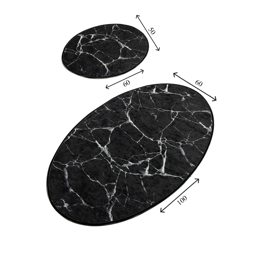 ΣΕΤ 2x Πατάκι μπάνιου MARBLE 50x60/60x100 cm μαύρο
