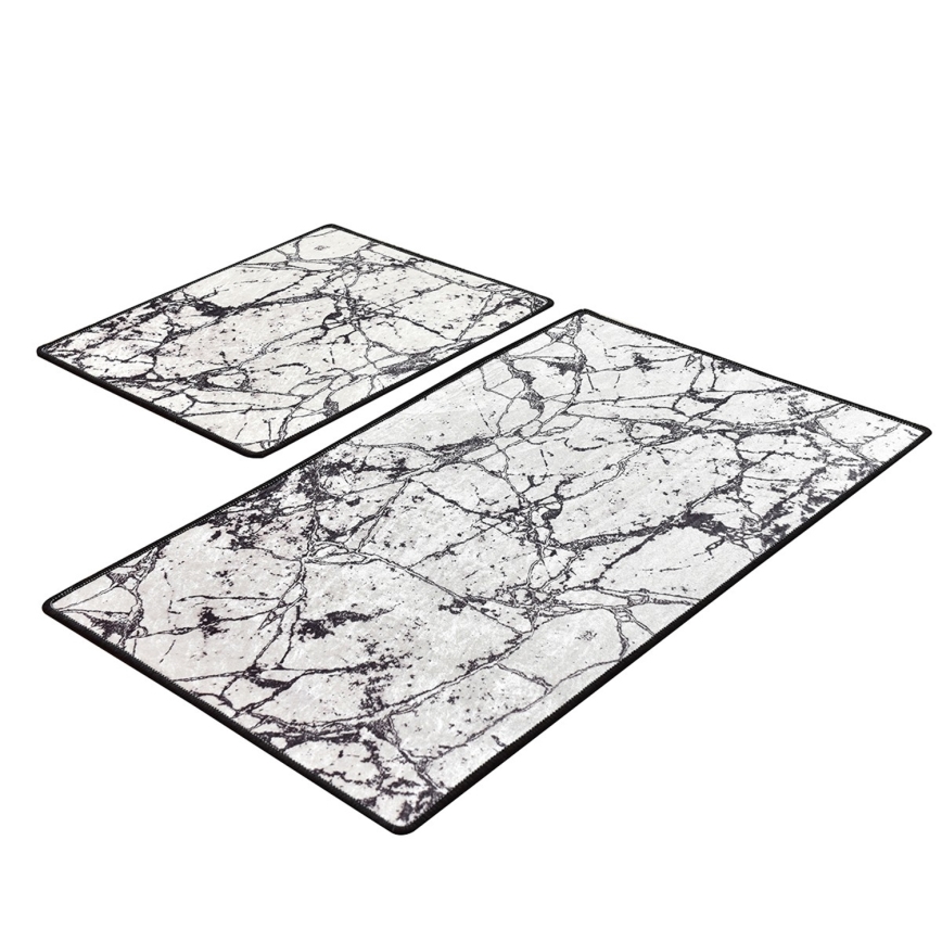 ΣΕΤ 2x Πατάκι μπάνιου MARBLE 60/100 cm λευκό/μαύρο
