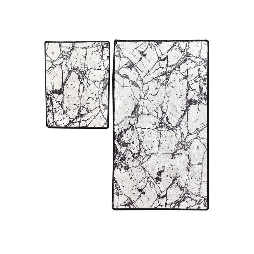 ΣΕΤ 2x Πατάκι μπάνιου MARBLE 60/100 cm λευκό/μαύρο