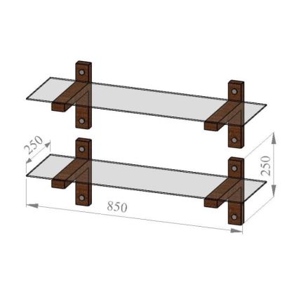 ΣΕΤ 2x Ράφι τοίχου 25x85 cm πεύκο/γυαλί