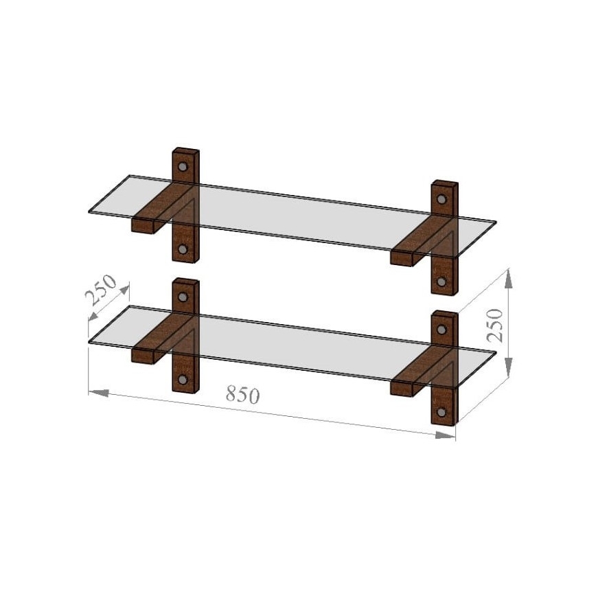 ΣΕΤ 2x Ράφι τοίχου 25x85 cm πεύκο/γυαλί