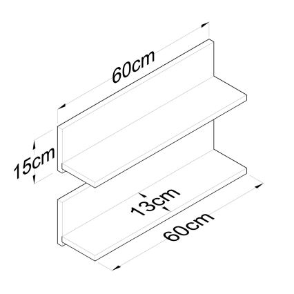 ΣΕΤ 2x Ράφι τοίχου 60x15 cm καφέ