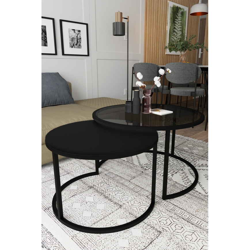 ΣΕΤ 2x Τραπεζάκι σαλονιού BORA διάμετρος 57/75 cm μαύρο