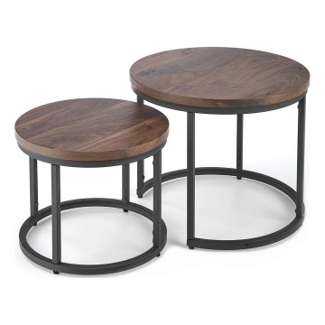 ΣΕΤ 2x Τραπεζάκι σαλονιού OREO διάμετρος 43/53 cm μαύρο/καρυδιά