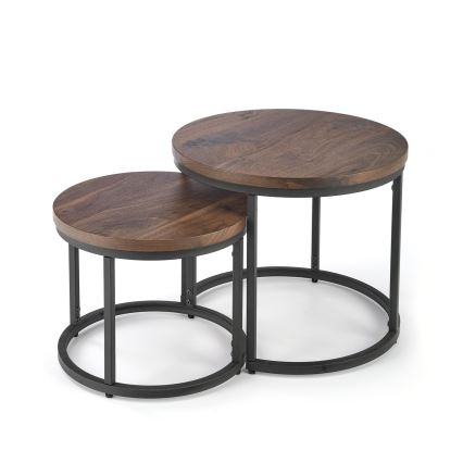 ΣΕΤ 2x Τραπεζάκι σαλονιού OREO διάμετρος 43/53 cm μαύρο/καρυδιά