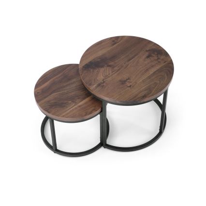 ΣΕΤ 2x Τραπεζάκι σαλονιού OREO διάμετρος 43/53 cm μαύρο/καρυδιά