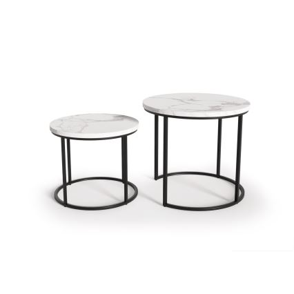 ΣΕΤ 2x Τραπεζάκι σαλονιού OREO διάμετρος 43/53 cm μαύρο/μαρμάρινο μοτίβο