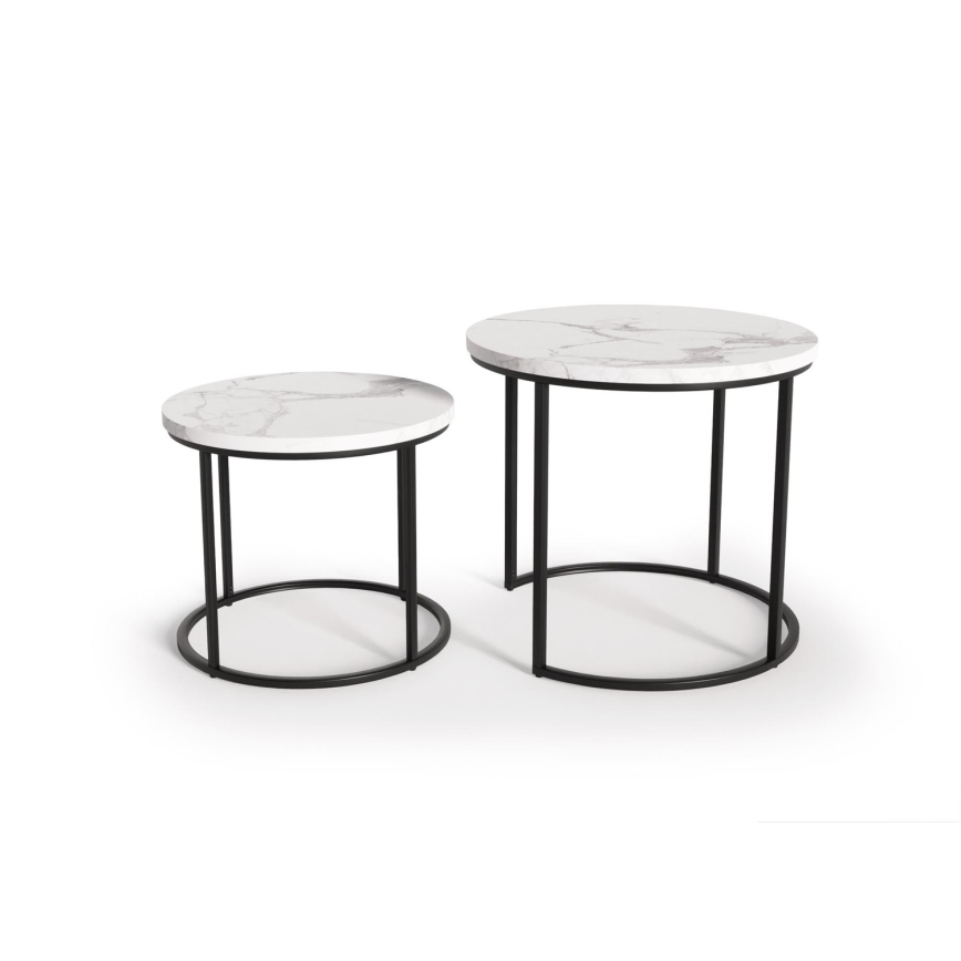ΣΕΤ 2x Τραπεζάκι σαλονιού OREO διάμετρος 43/53 cm μαύρο/μαρμάρινο μοτίβο