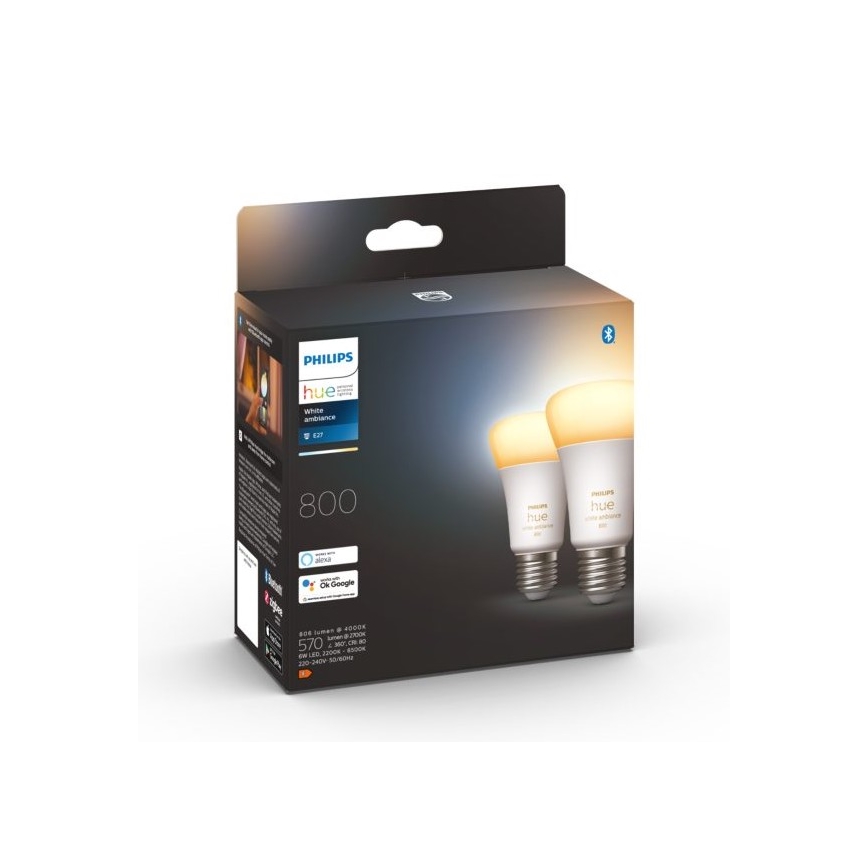 ΣΕΤ 2xLED Dimmable λαμπτήρες Philips Hue WHITE AMBIANCE E27/6W/230V 2200-6500K