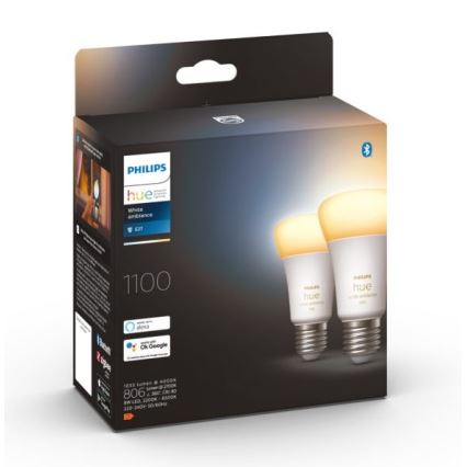 ΣΕΤ 2xLED Dimmable λαμπτήρες Philips Hue WHITE AMBIANCE E27/8W/230V 2200-6500K