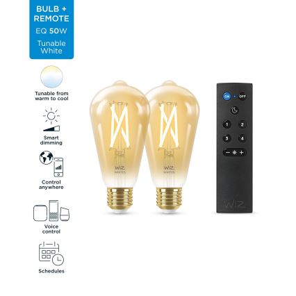 ΣΕΤ 2x Λαμπτήρας Dimming LED ST64 E27/7W/230V 2000-5000K CRI 90 Wi-Fi + τηλεχειριστήριο - WiZ