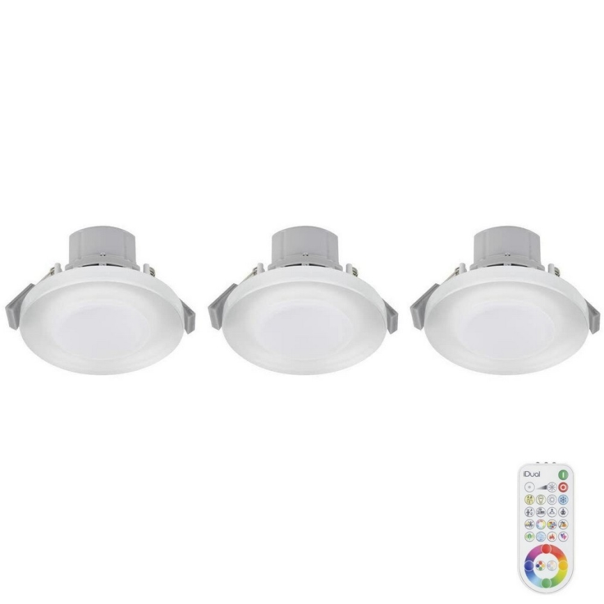 ΣΕΤ 3x LED RGB Χωνευτό φωτιστικό οροφής μπάνιου dimmimg ARGON LED/7,3W/230V IP44 + τηλεχειριστήριο