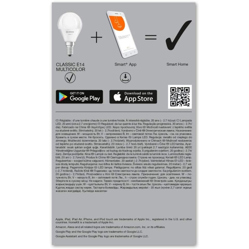 ΣΕΤ 3x LED RGBW Επιτραπέζια λάμπα με dimmer SMART+ E14/5W/230V 2700K-6500K Wi-Fi - Ledvance
