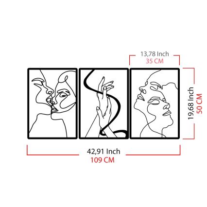 ΣΕΤ 3x Διακοσμητικό τοίχου 109x50 cm love μεταλλικό