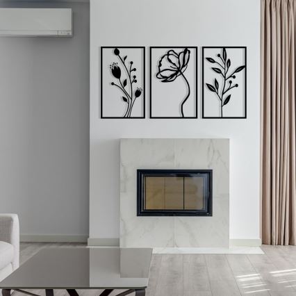 ΣΕΤ 3x Διακοσμητικό τοίχου 78x39 cm λουλούδια μεταλλικό