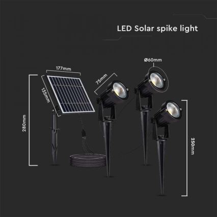 ΣΕΤ 3x Ηλιακό φωτιστικό LED εξωτερικού χώρου 3xLED/1,2W/3,7V IP65 3000K
